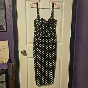 Elegant Black and White Polka Dot Asymmetrical Dress